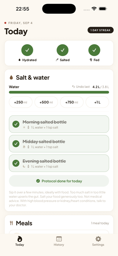 Today: three salted glasses and the water bar